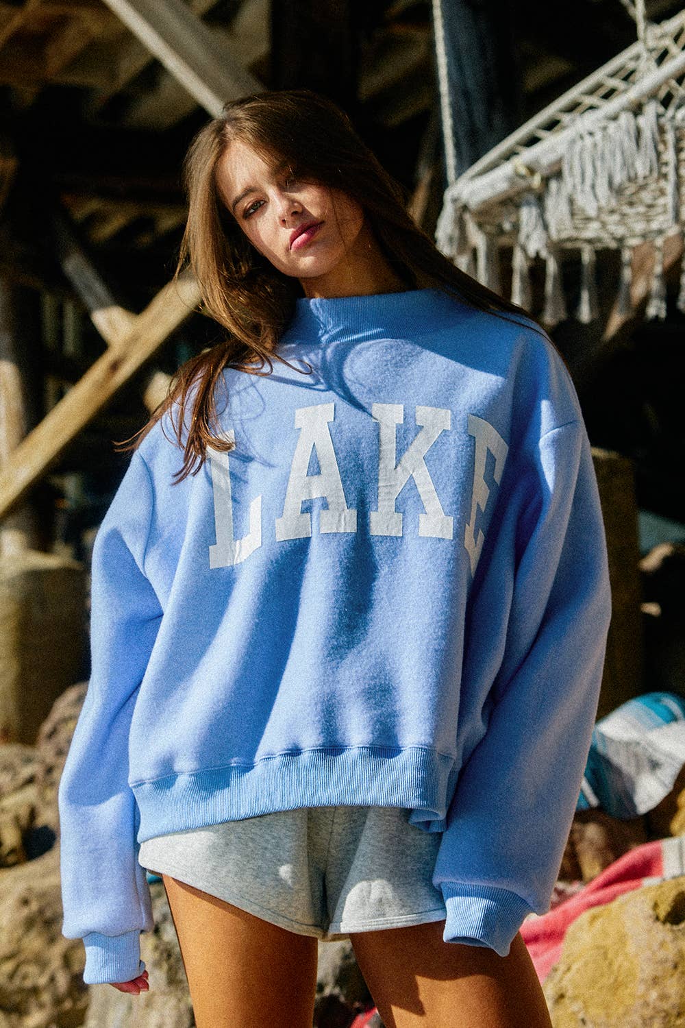 Reversible Mock-neck Crop Sweatshirt