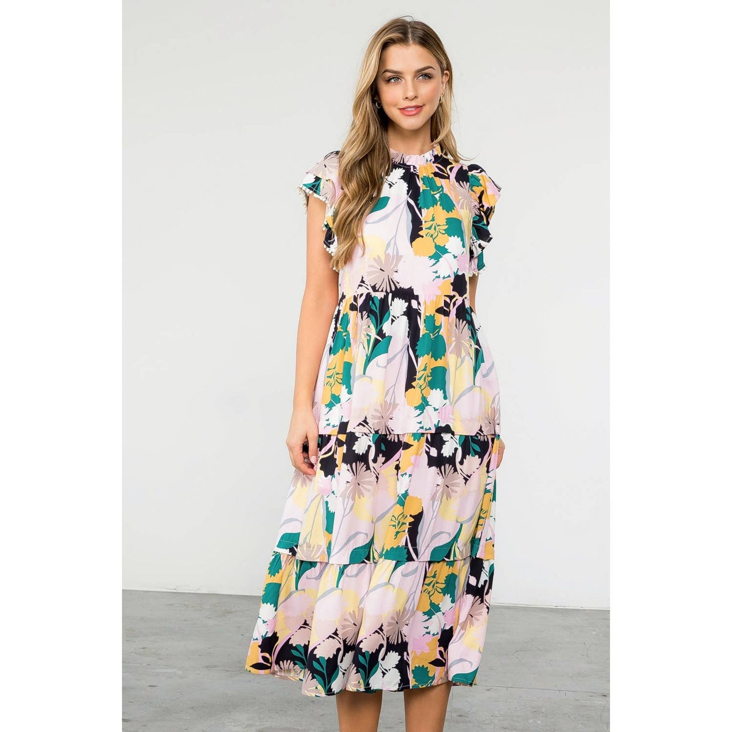 Floral Butterfly Tiered Maxi Dress