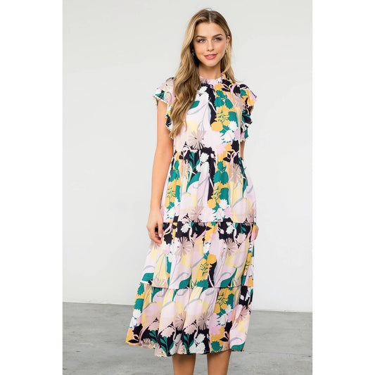 Floral Butterfly Tiered Maxi Dress