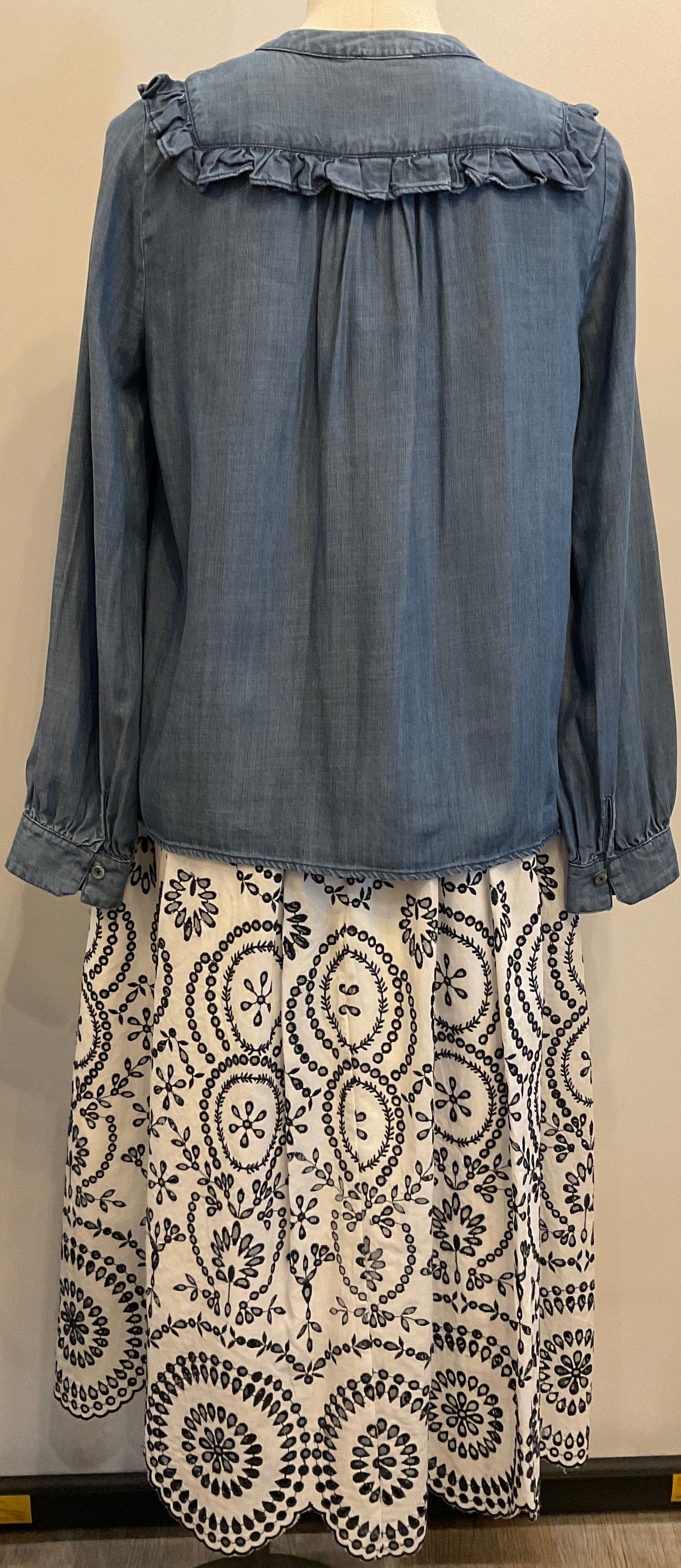 Denim Ruffle Button Down