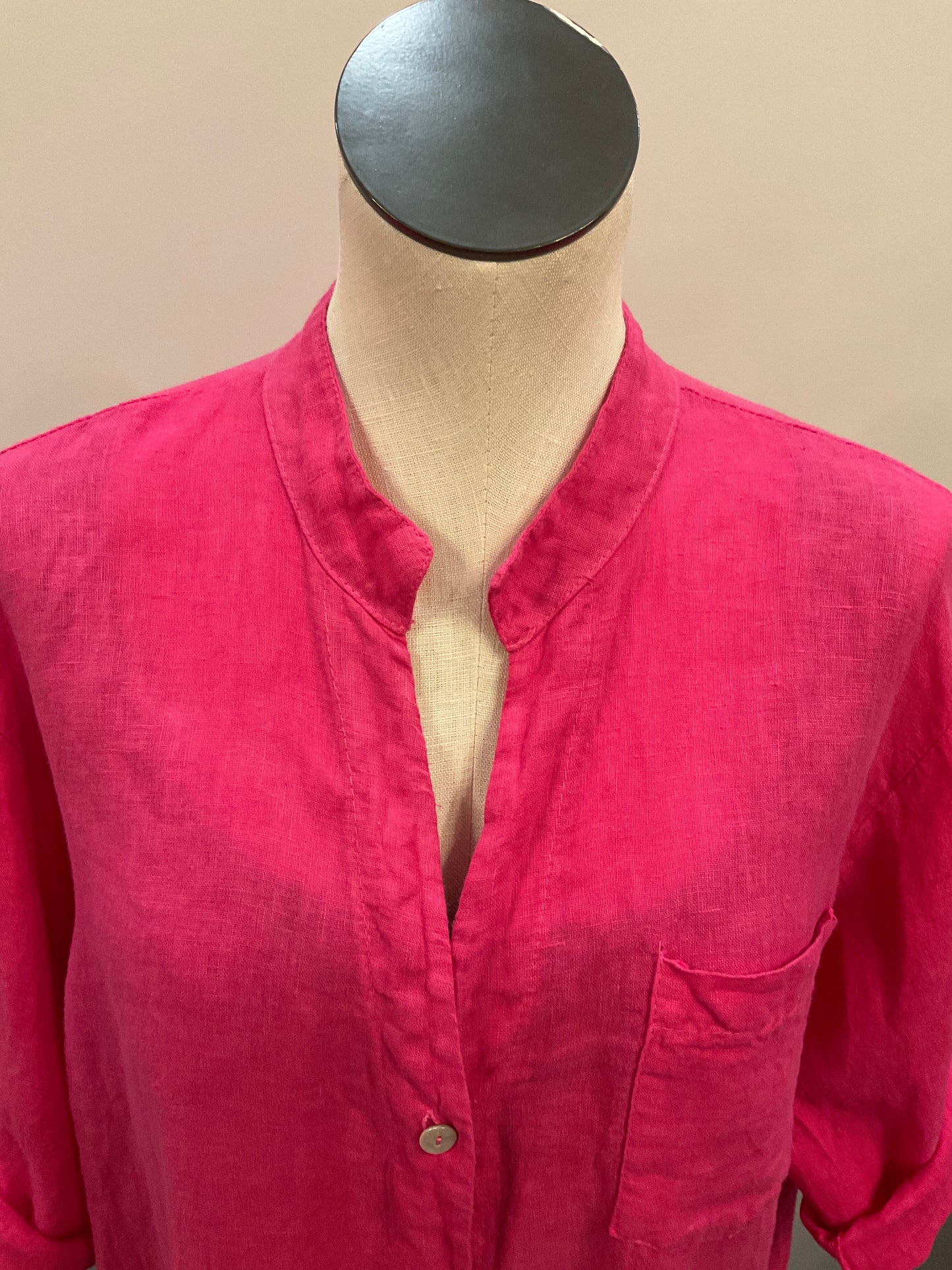 Magenta Linen Button Down