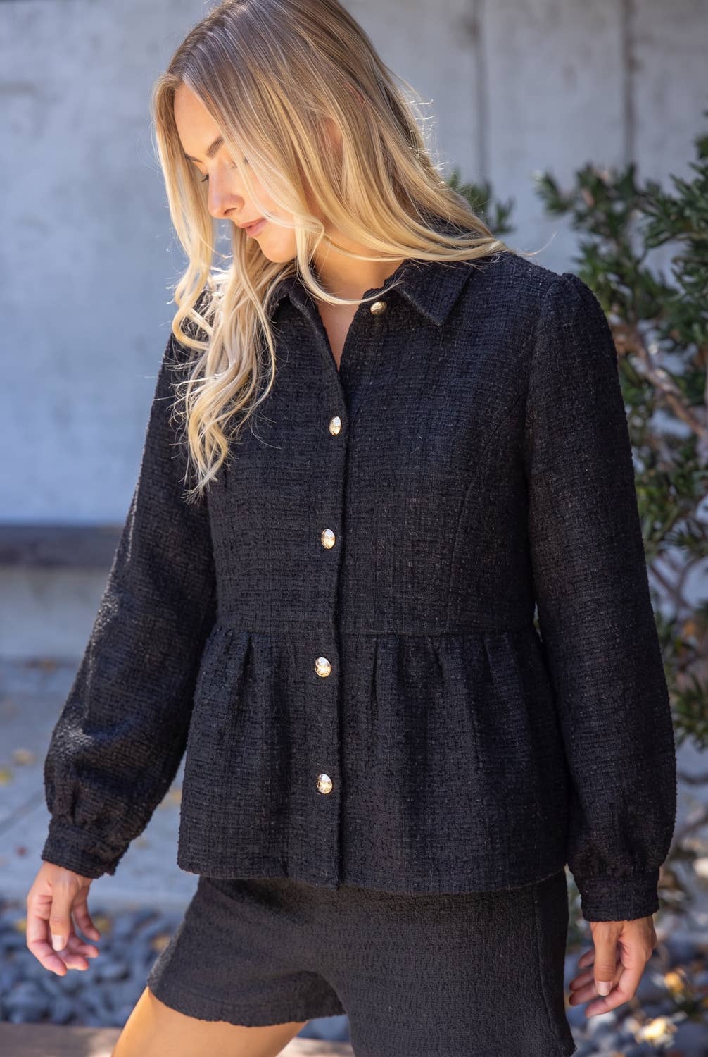 37120 Gold Button Tweed Peplum Jacket