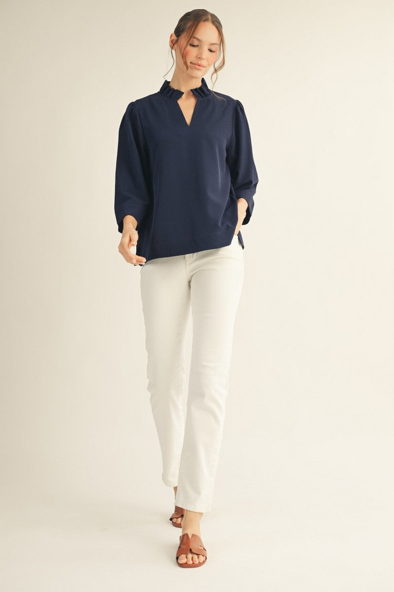 Black Ruffled Collar Top