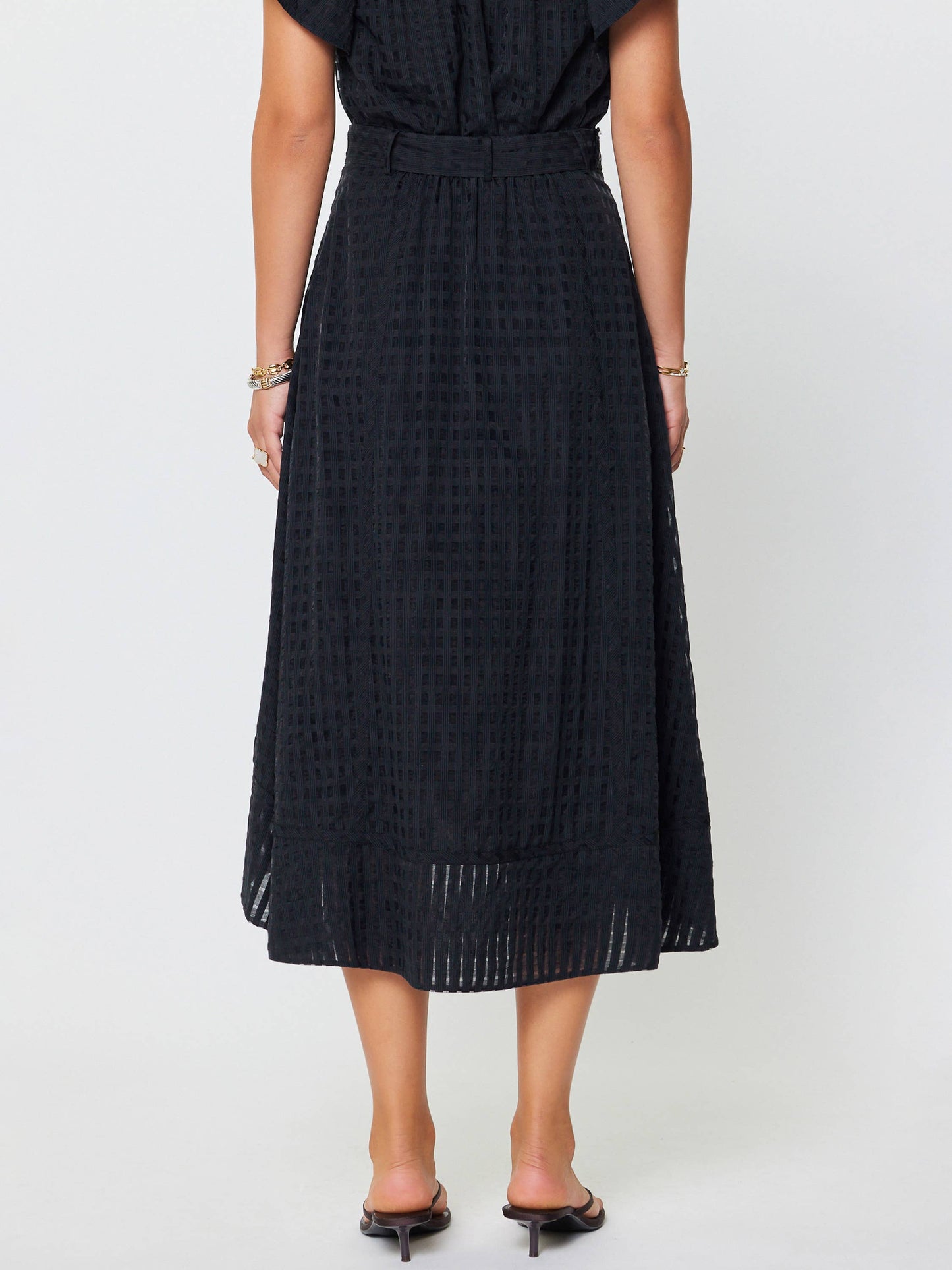 Gingham Asymmetric Belted Midi Skirt