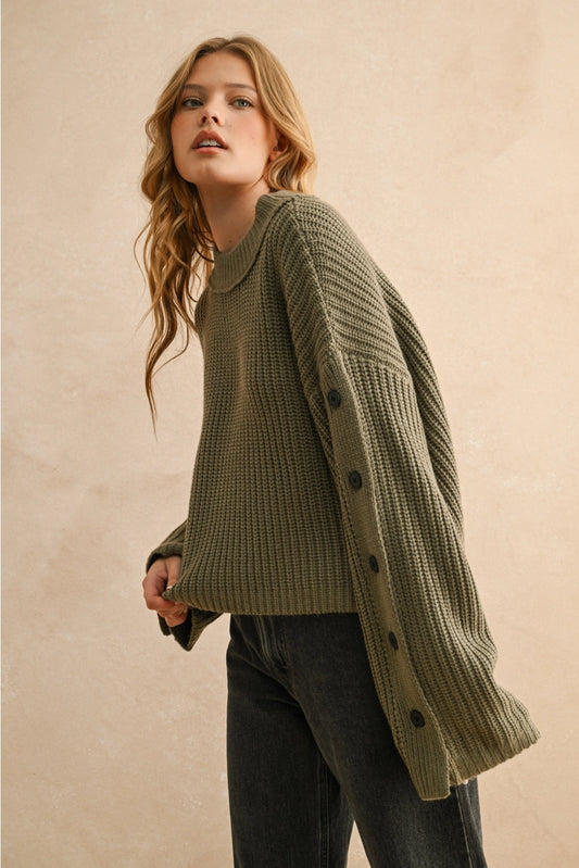 Wide Neck Olive Sweater