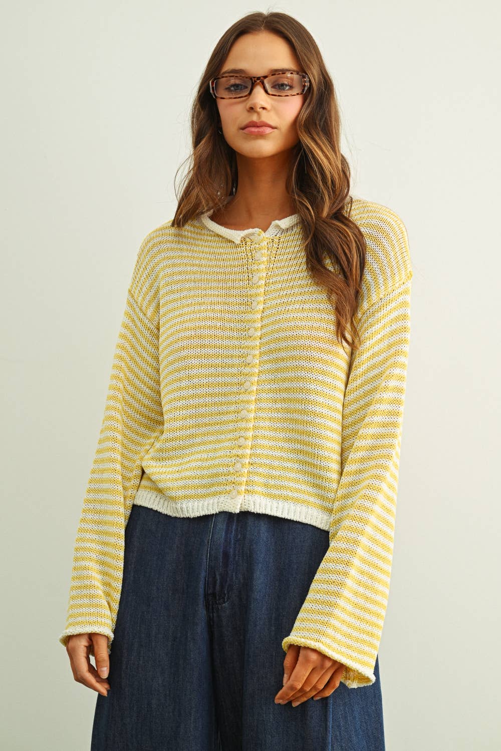 STRIPE BUTTON KNIT CARDI