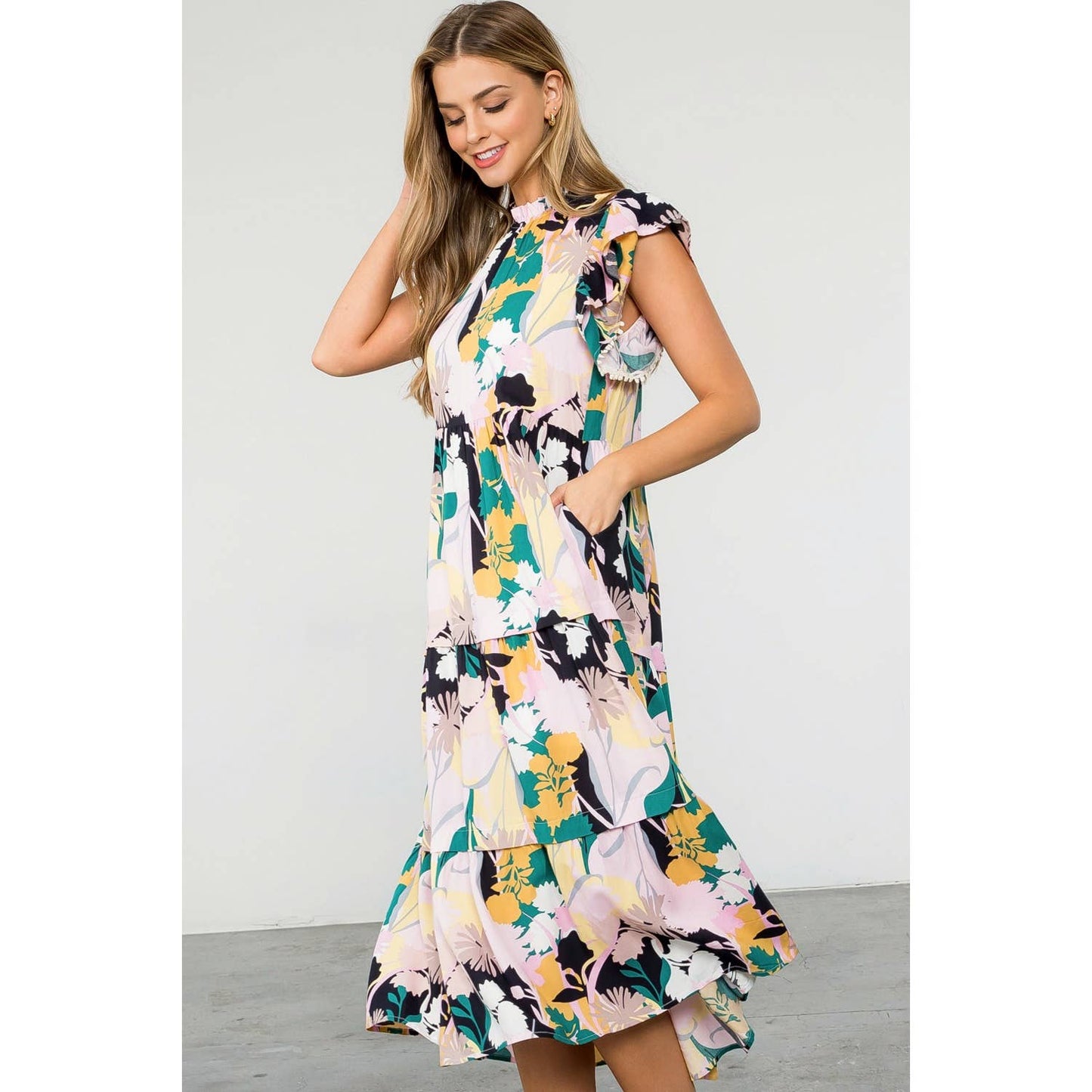 Floral Butterfly Tiered Maxi Dress