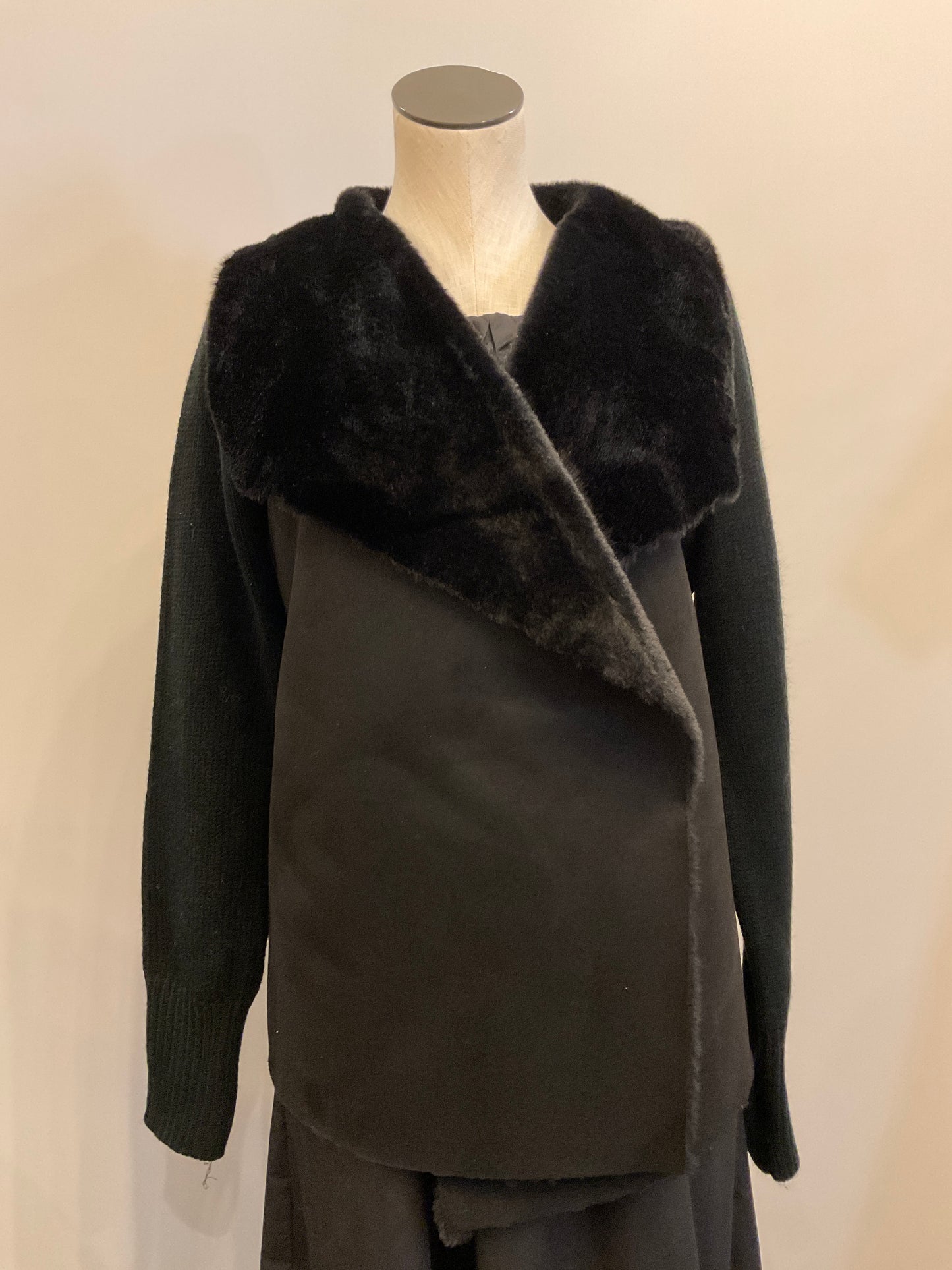 Crochet Cardigan with Fur Neckline