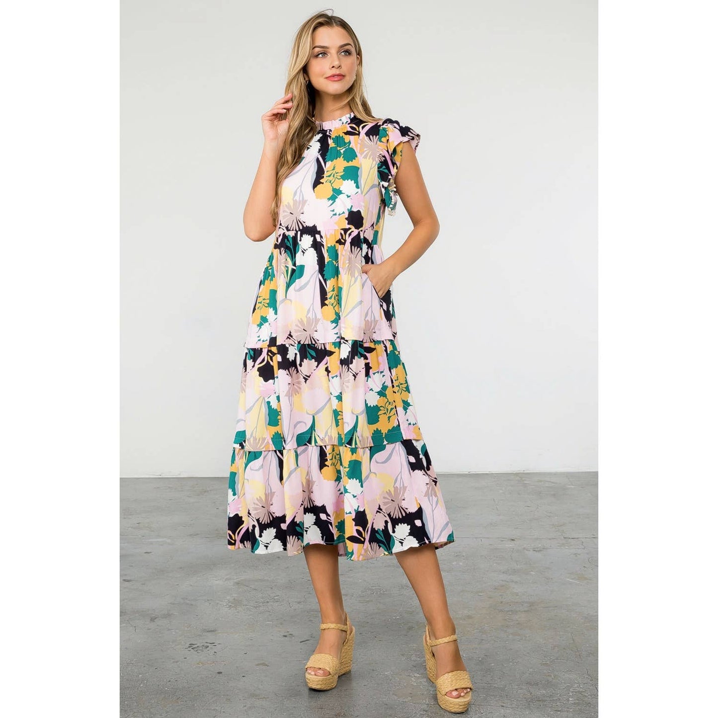 Floral Butterfly Tiered Maxi Dress