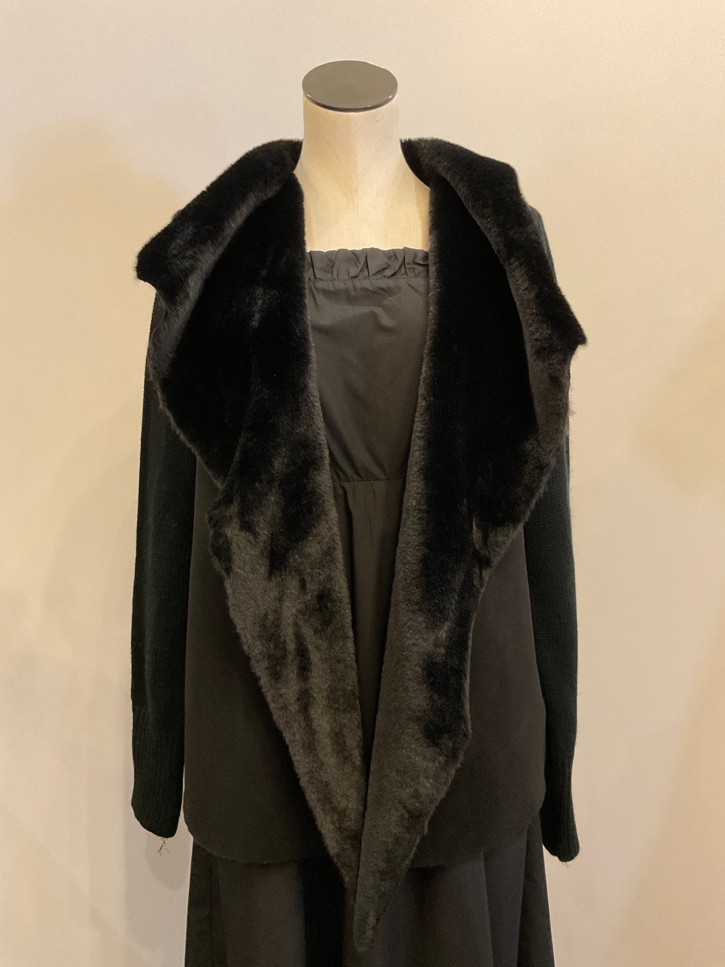 Crochet Cardigan with Fur Neckline