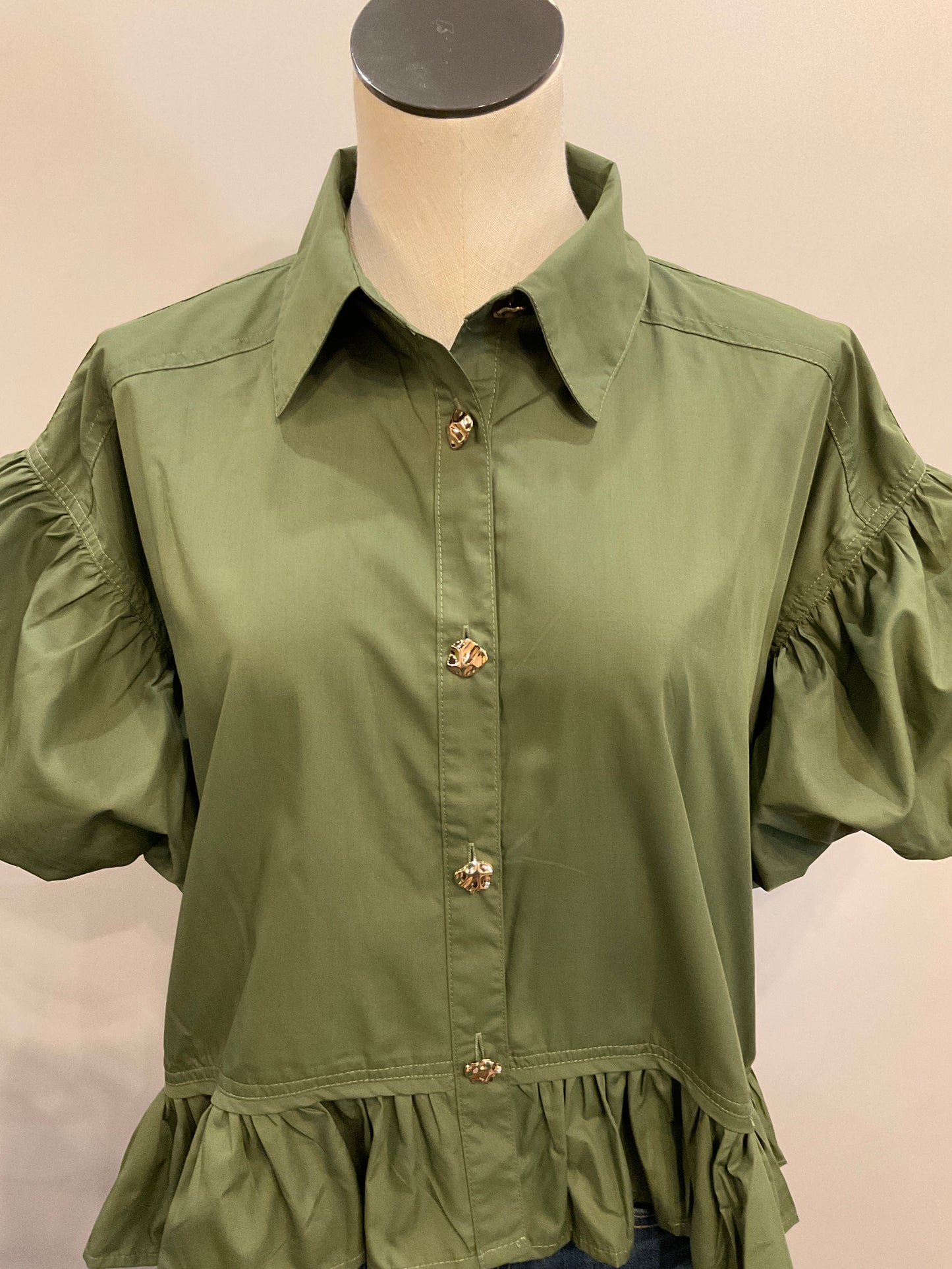 Olive Balloon Sleeve Top