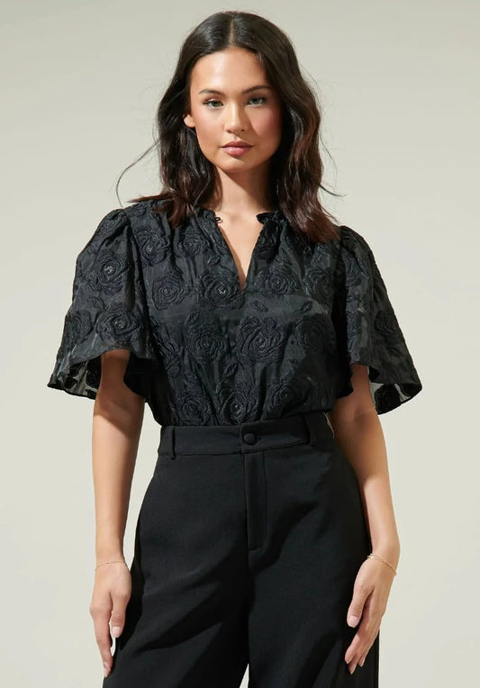 Midnight Rose Split Neck Blouse