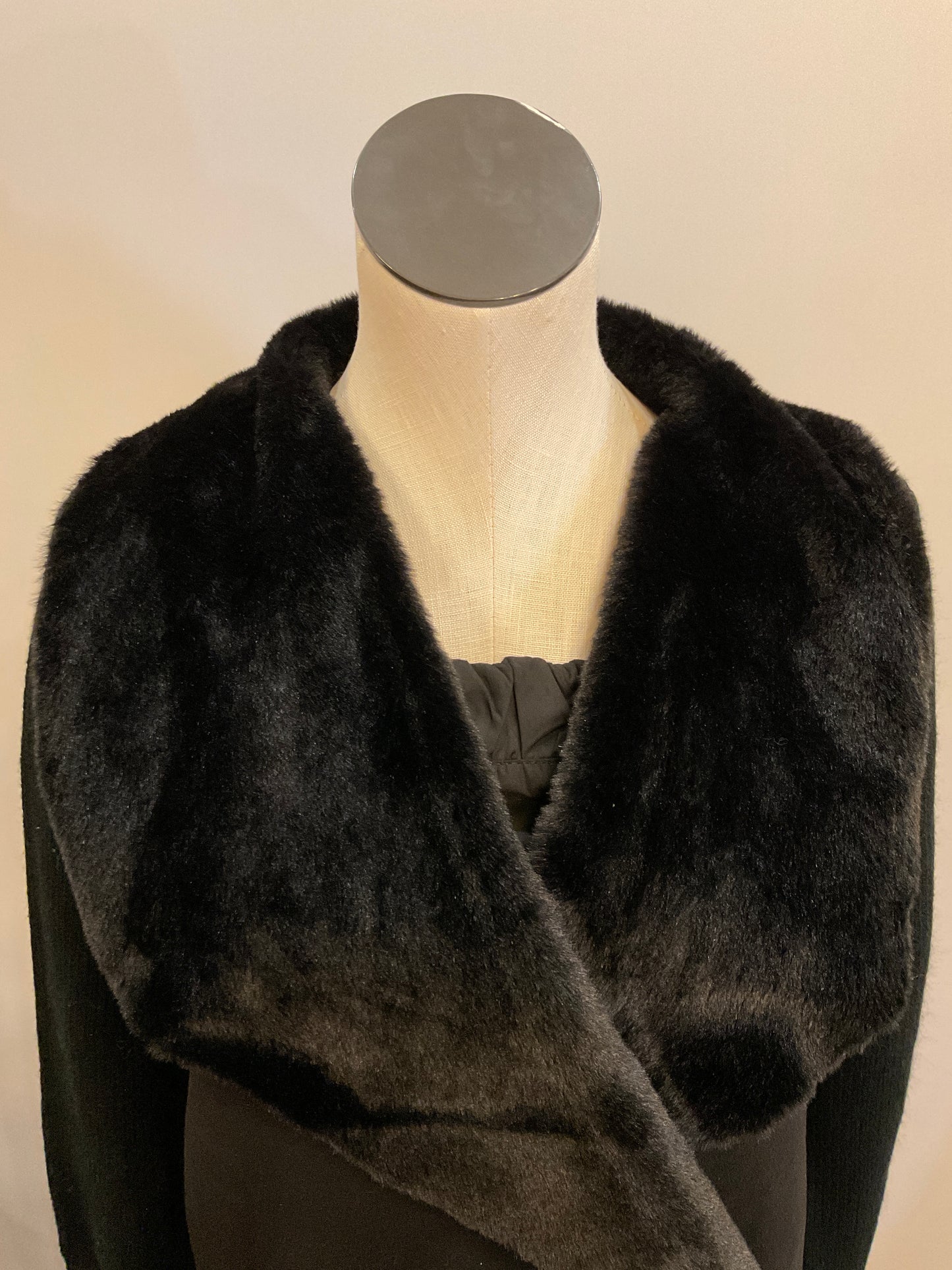 Crochet Cardigan with Fur Neckline