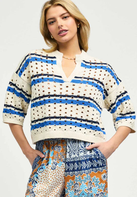 Split Neck Cropped Sweater