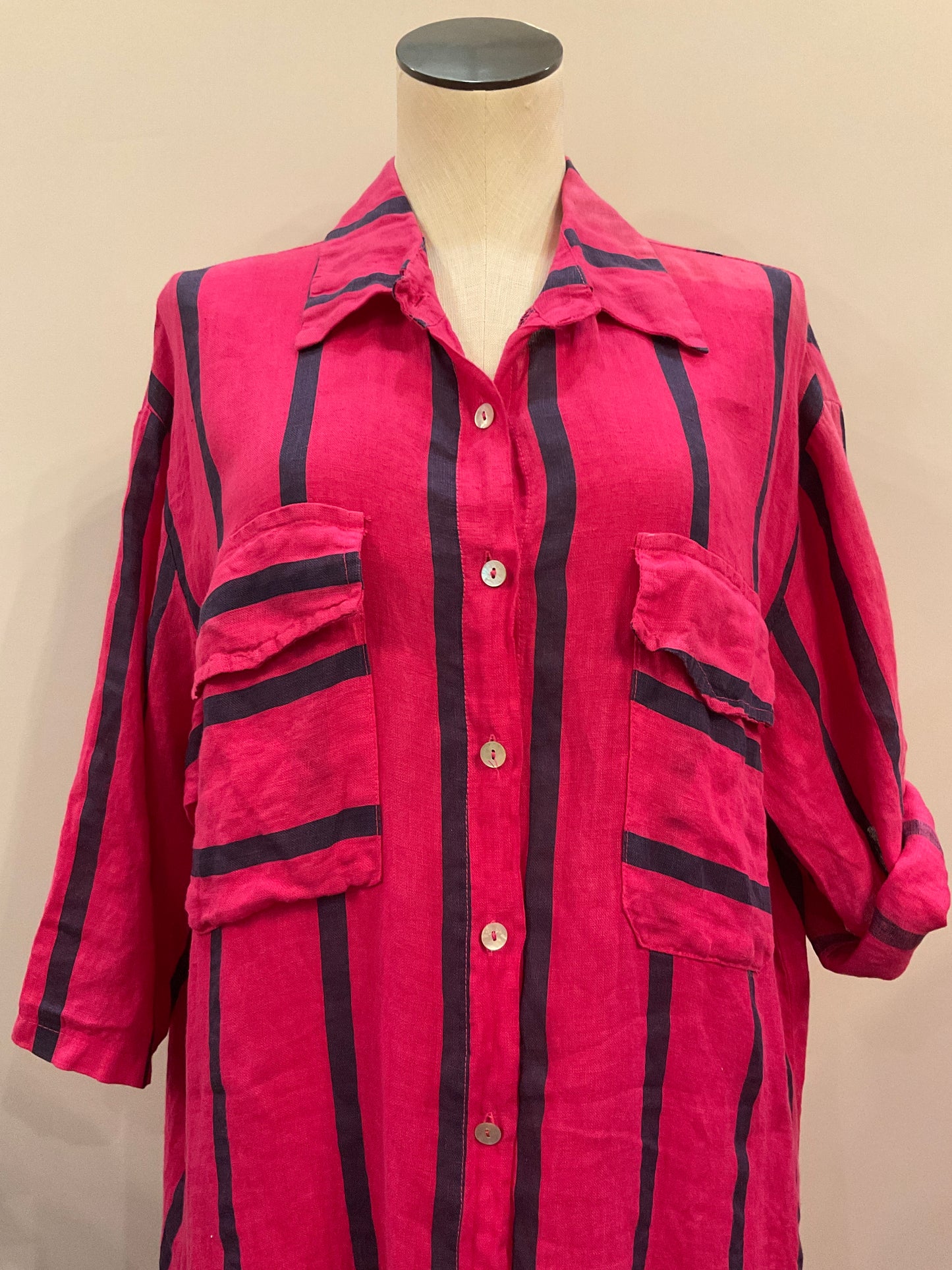 Magenta Striped Linen Dress