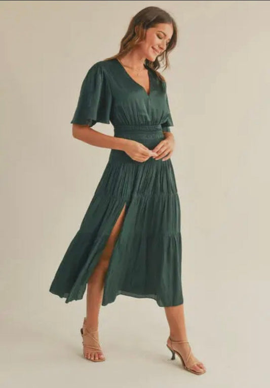 Reset by Jane Satin short sleeve Smocked Waist Dress