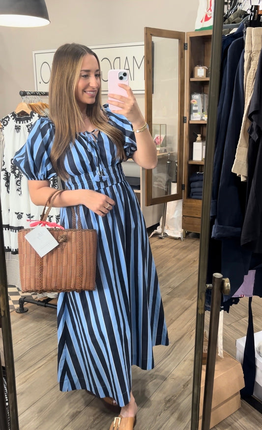 Navy Striped Midi