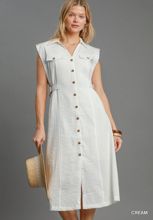 Sleeveless Button Down Midi Dress