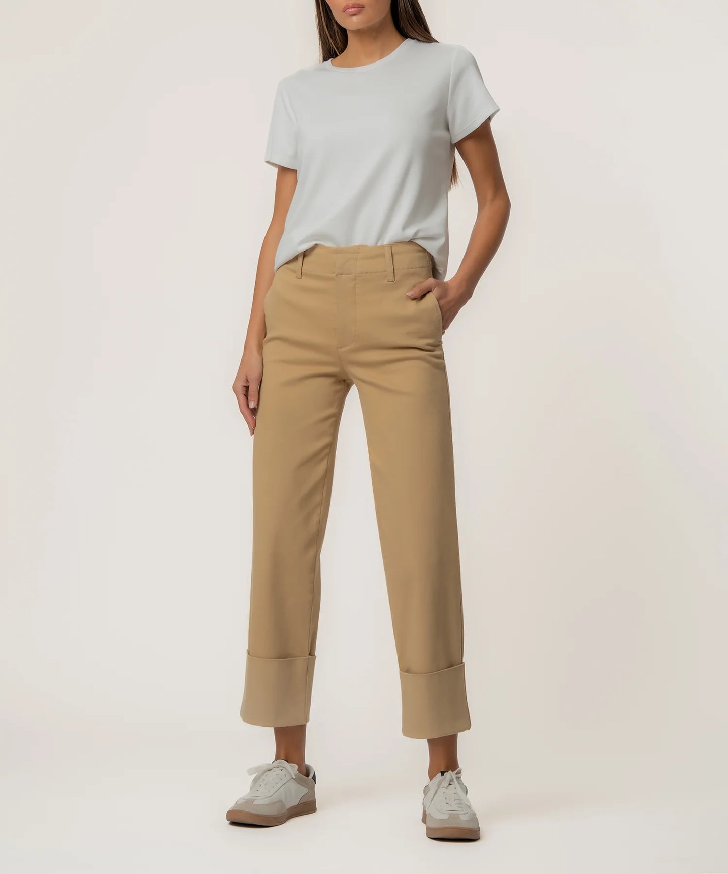 Kut from the Kloth SIenna HIgh Rise Straight Leg Roll Khaki