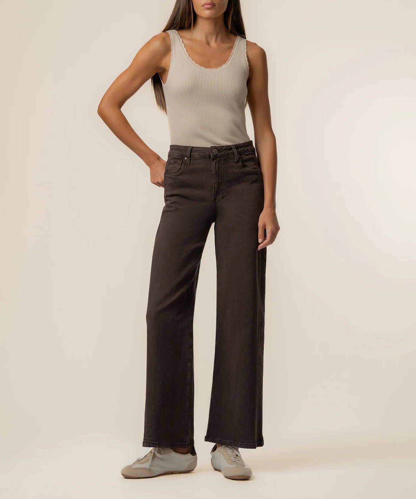 KUT From the Kloth Meg High Rise Wide Leg Side Panel(Chocolate)