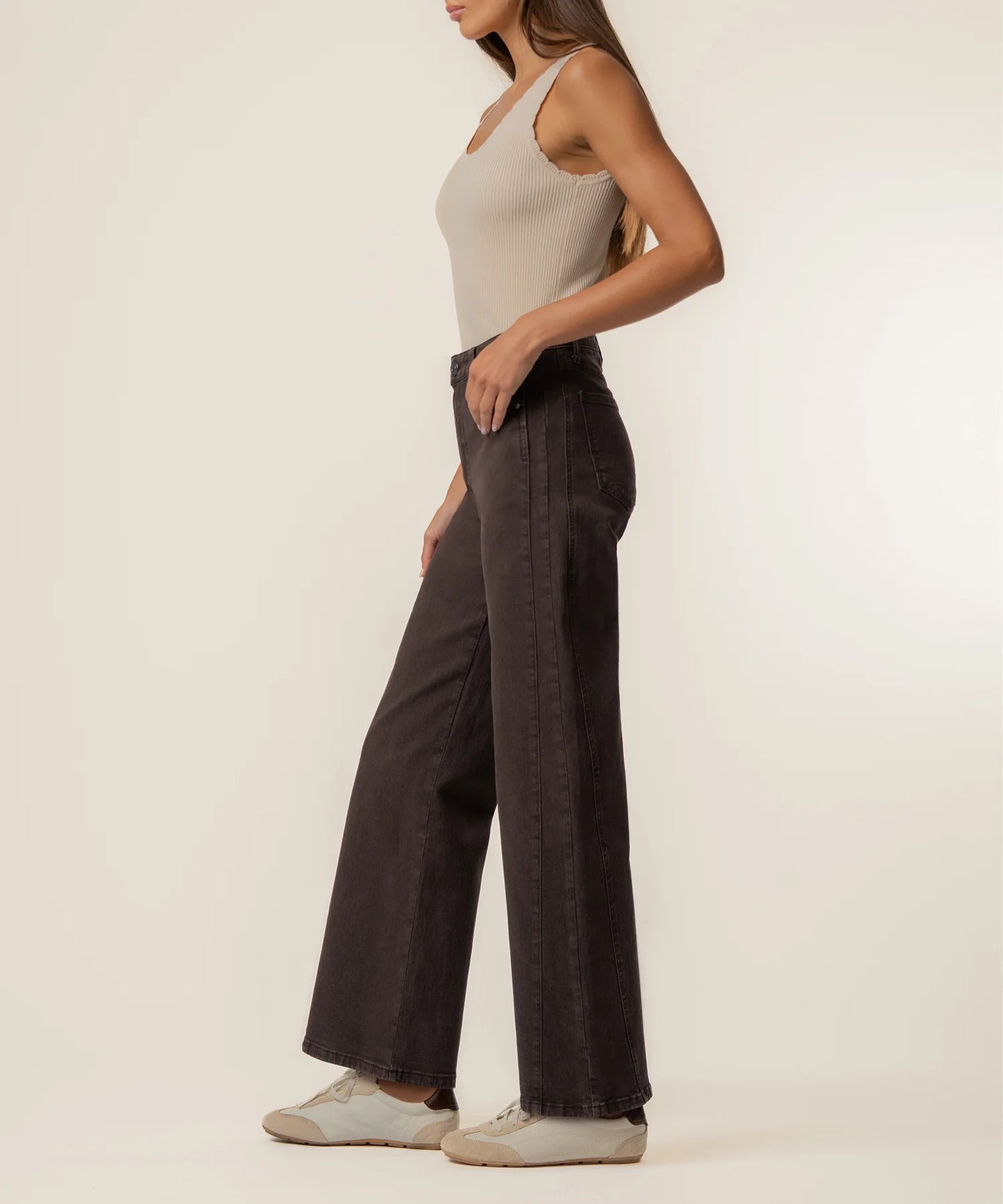 KUT From the Kloth Meg High Rise Wide Leg Side Panel(Chocolate)