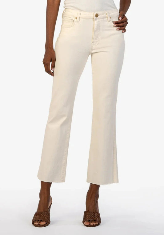 KUT Kelsey Raw Hem Ankle Flare Ecru