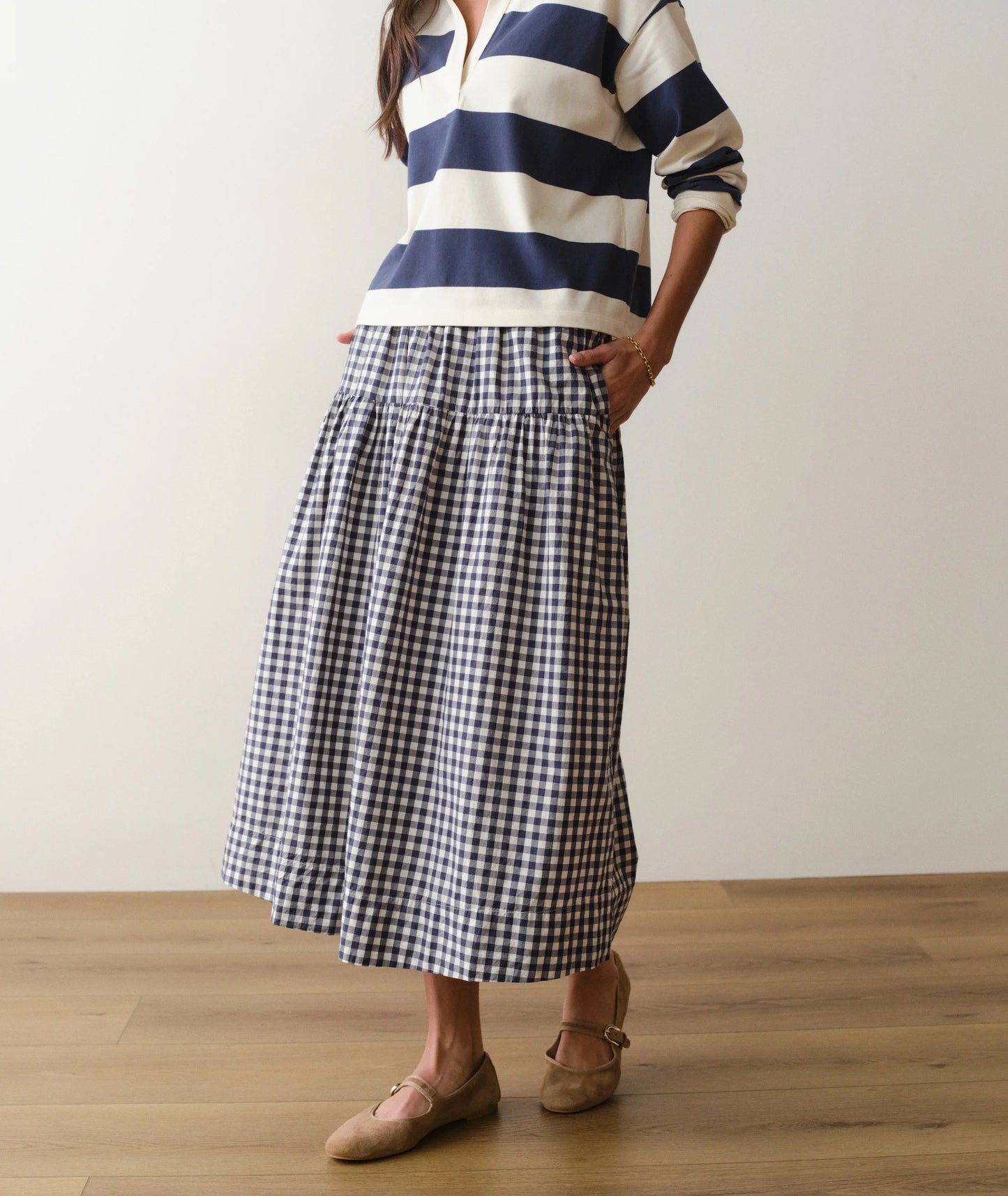 Marine Layer Gia Poplin Skirt Navy Gingham