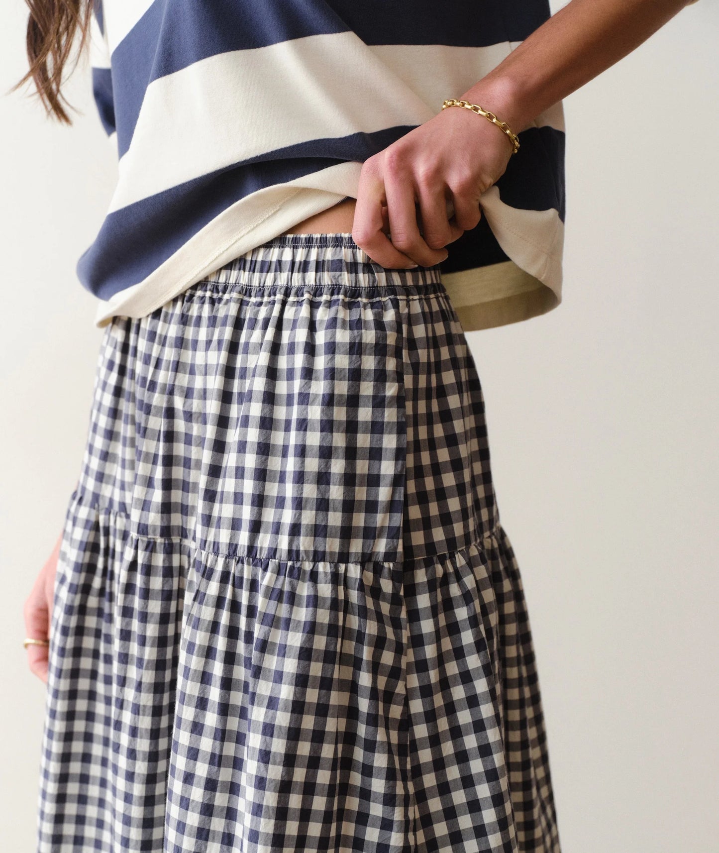 Marine Layer Gia Poplin Skirt Navy Gingham