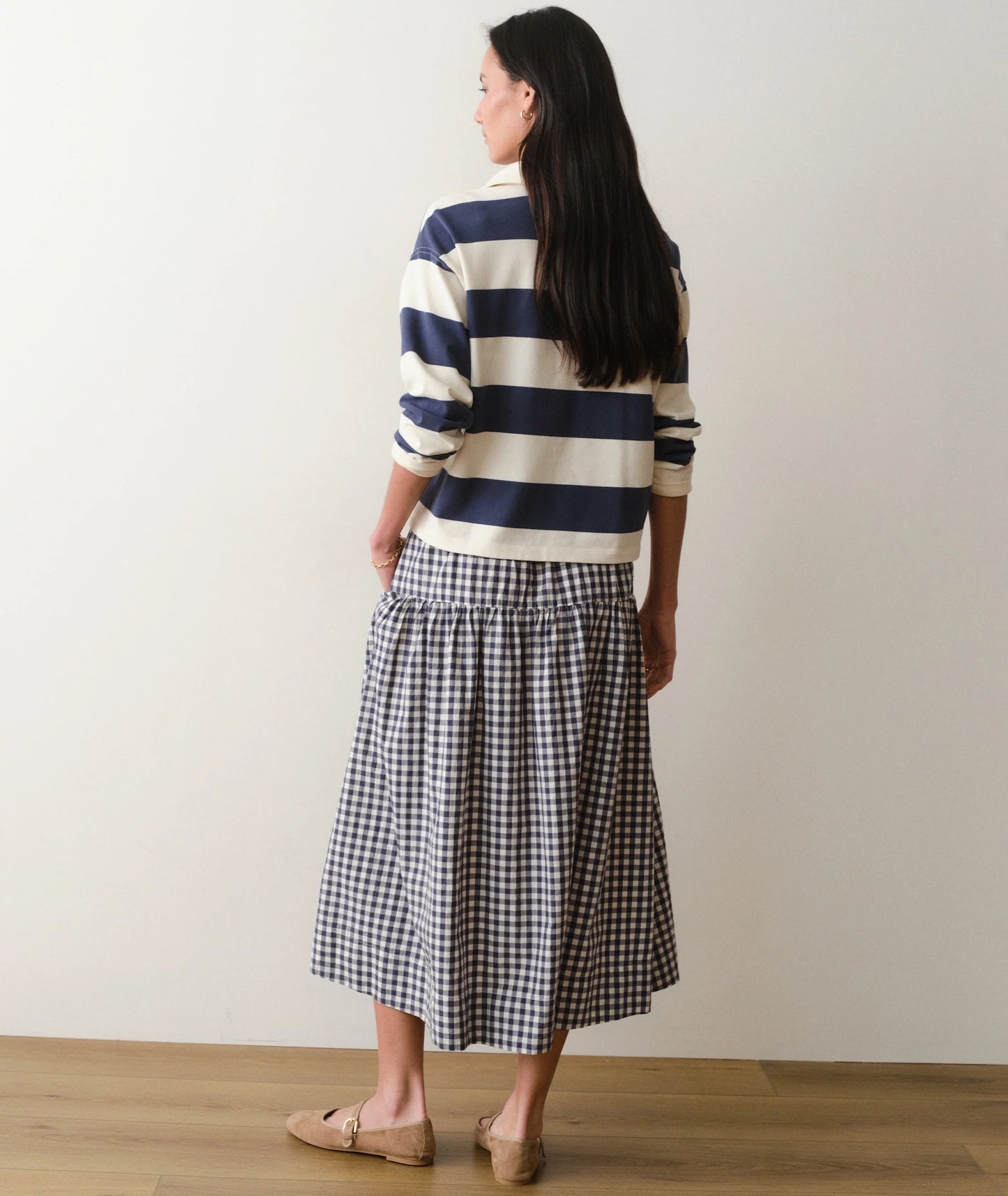 Marine Layer Gia Poplin Skirt Navy Gingham