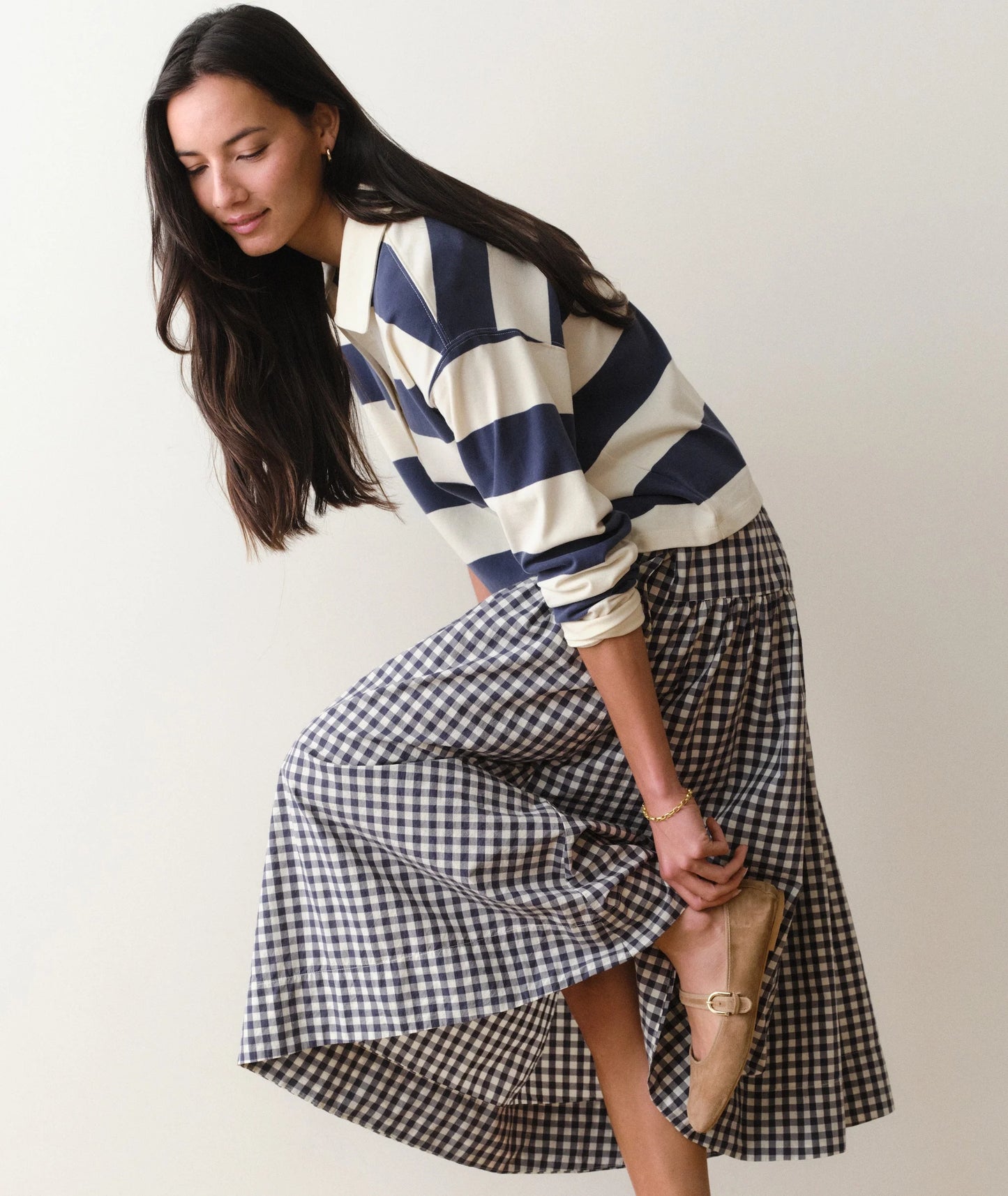 Marine Layer Gia Poplin Skirt Navy Gingham