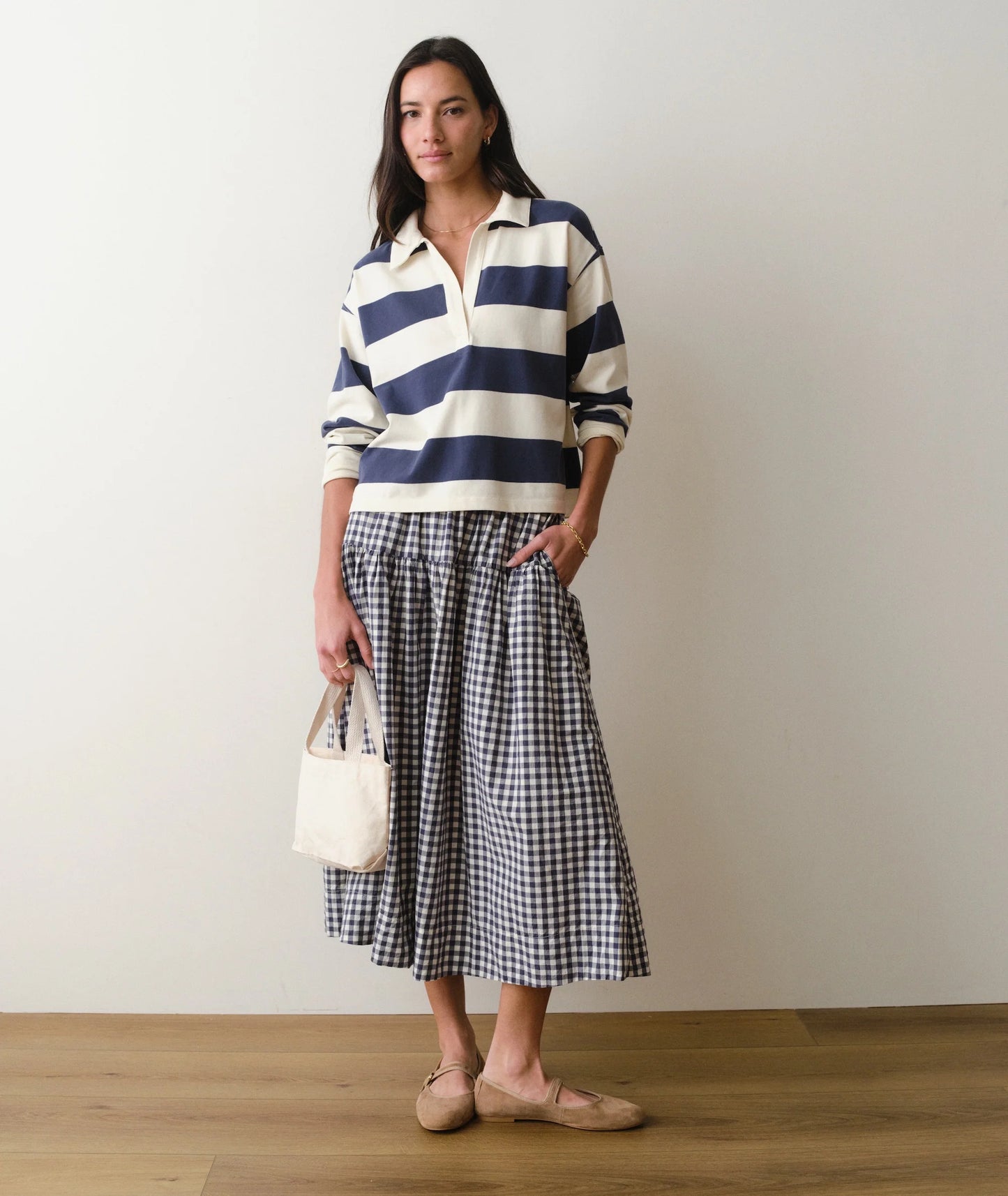 Marine Layer Gia Poplin Skirt Navy Gingham