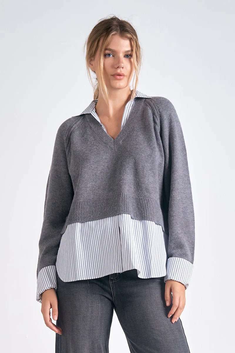Elan Grey/Black Shirt Sweater