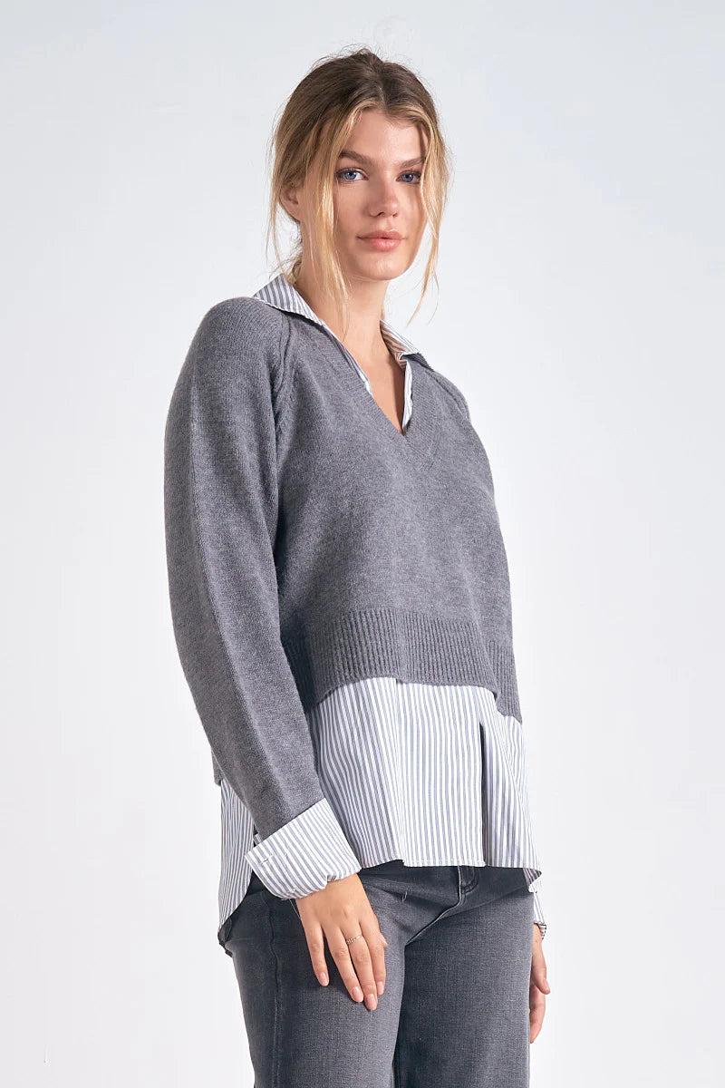 Elan Grey/Black Shirt Sweater