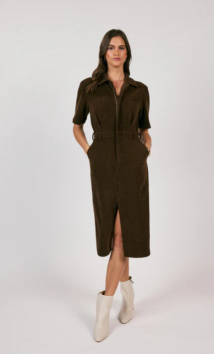 Cord Shirt Midi Dress