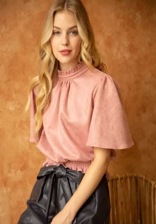 Voy Smocked Suede Sparkle Top