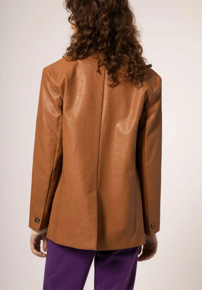 Luana Camel Faux Leather Blazer
