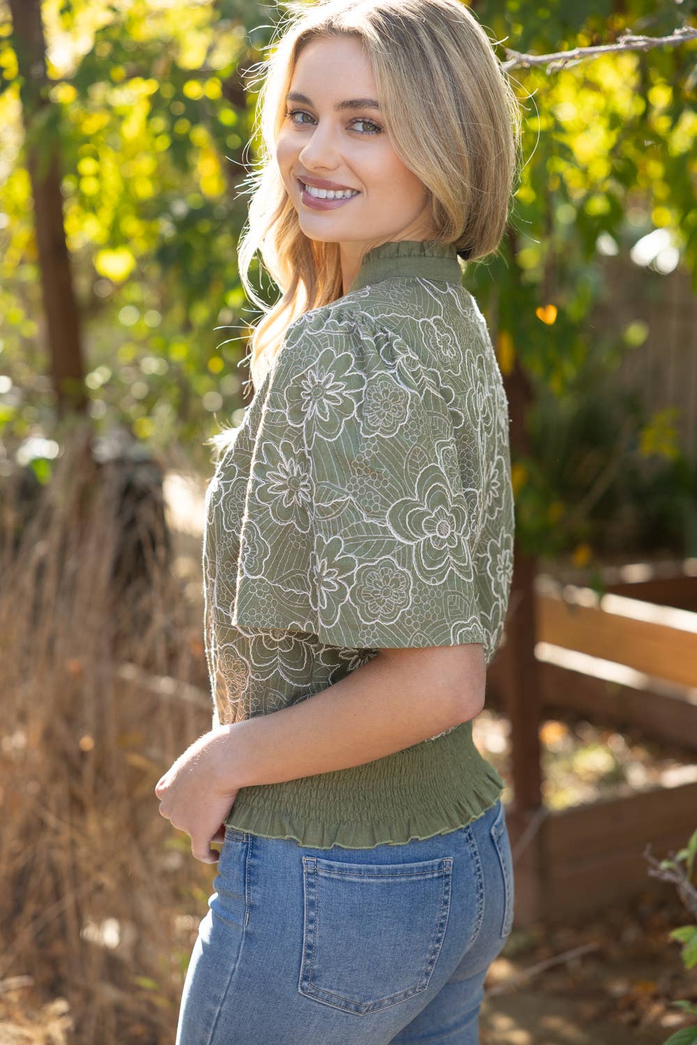 Smocked Green Floral