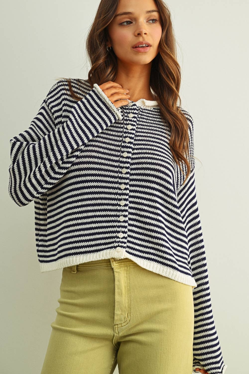 STRIPE BUTTON KNIT CARDI