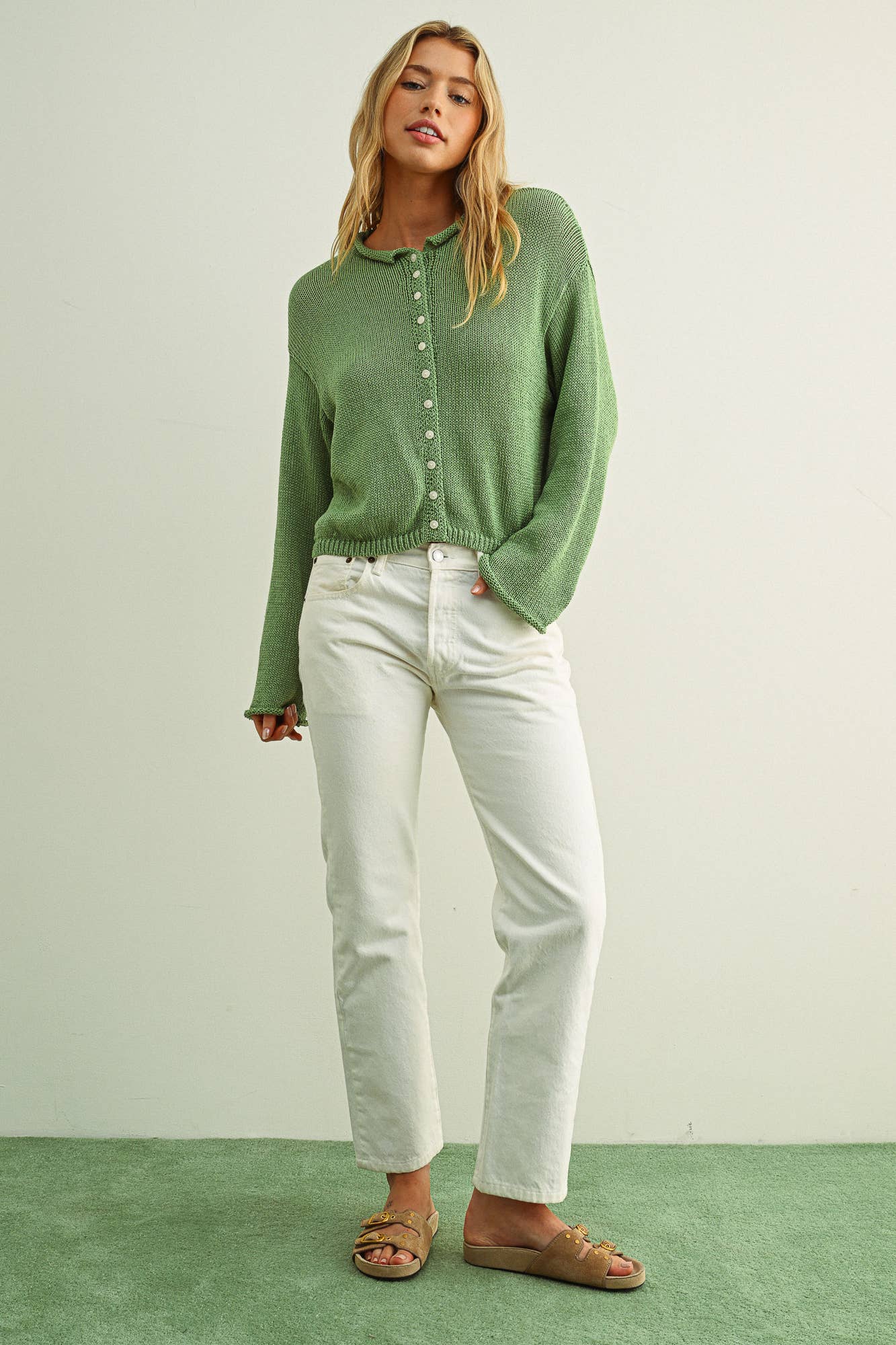 Matcha Button Front Cardi