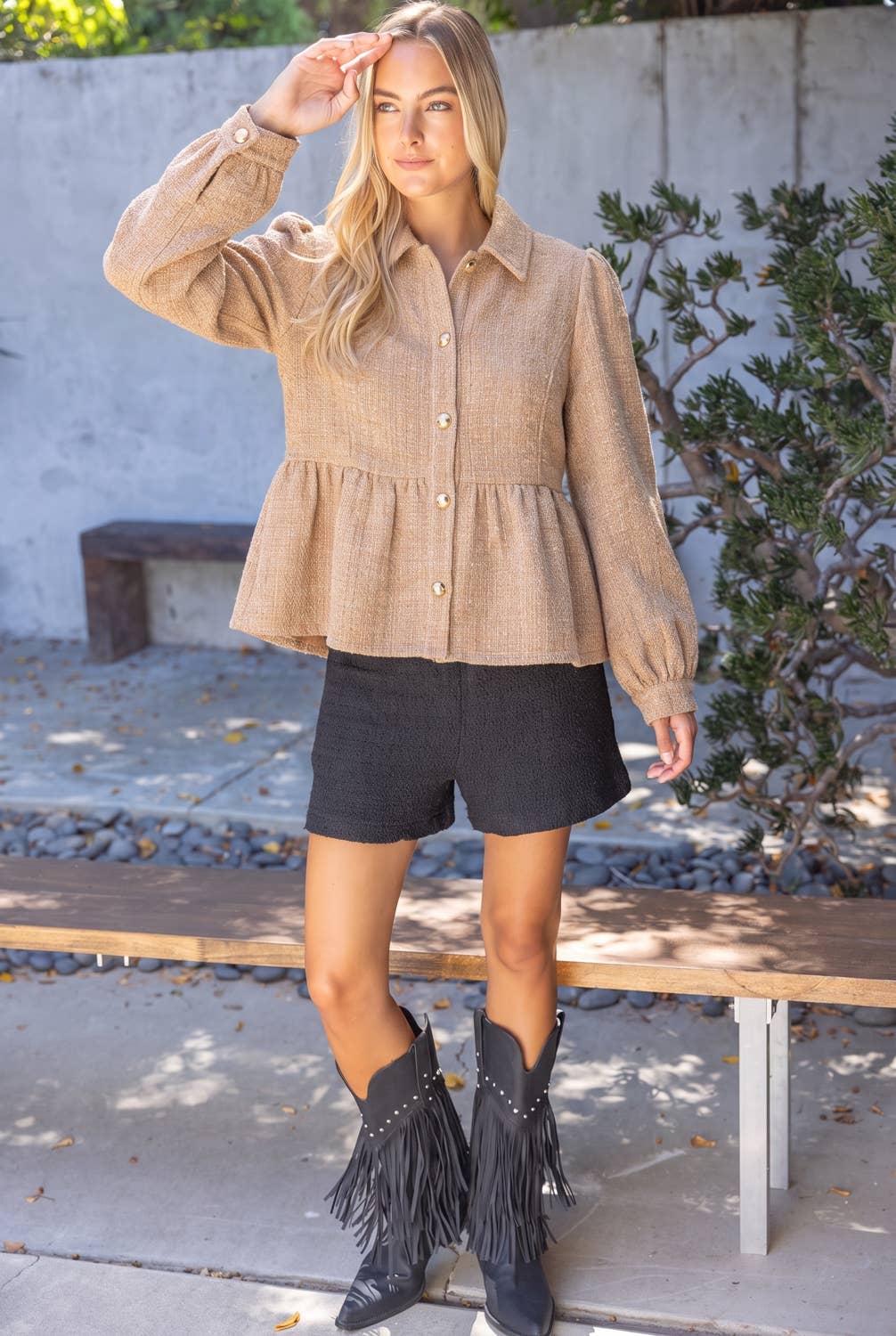 37120 Gold Button Tweed Peplum Jacket