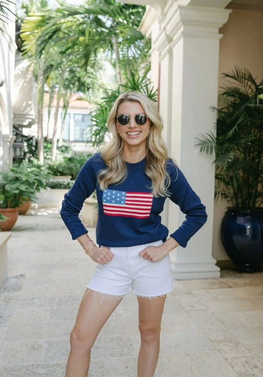 American Flag Crewneck Sweater-Navy