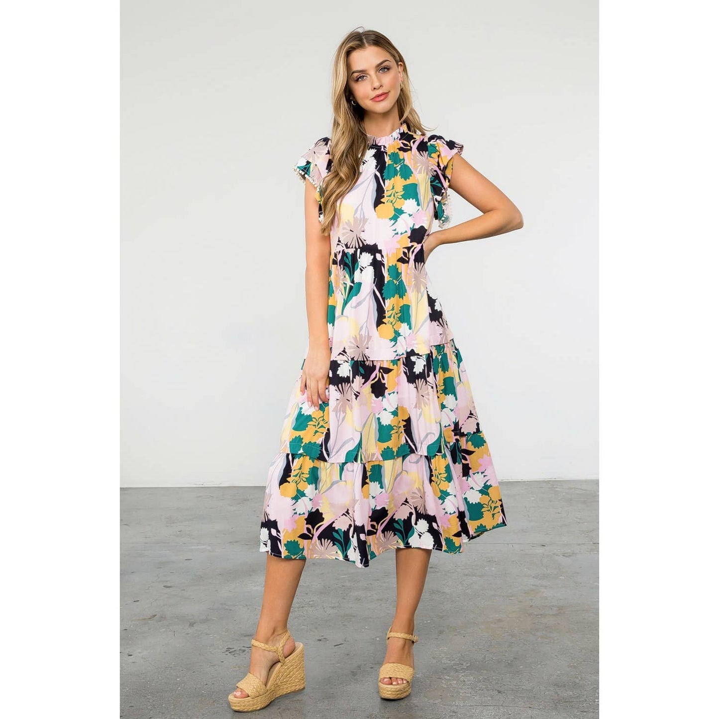 Floral Butterfly Tiered Maxi Dress