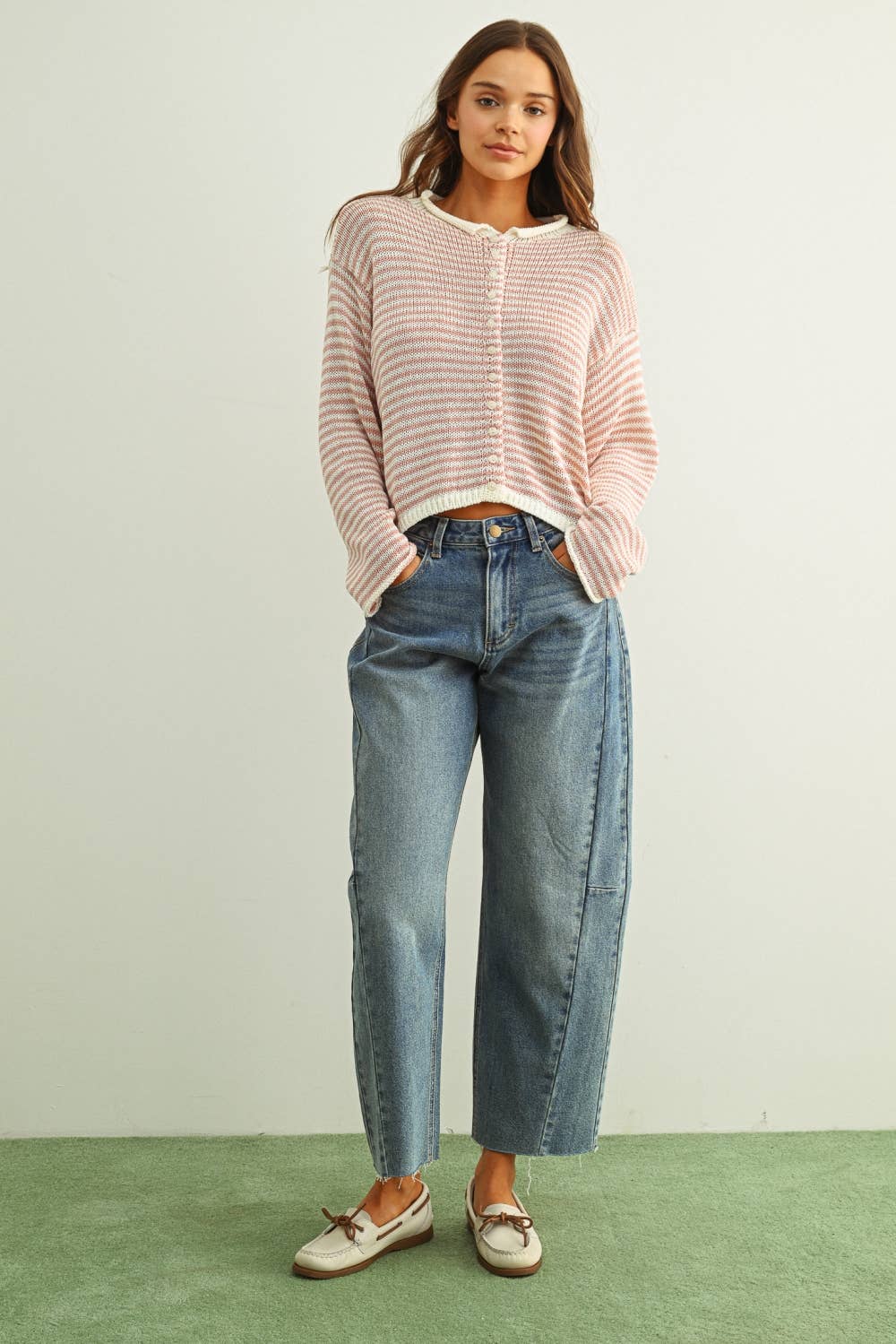 STRIPE BUTTON KNIT CARDI