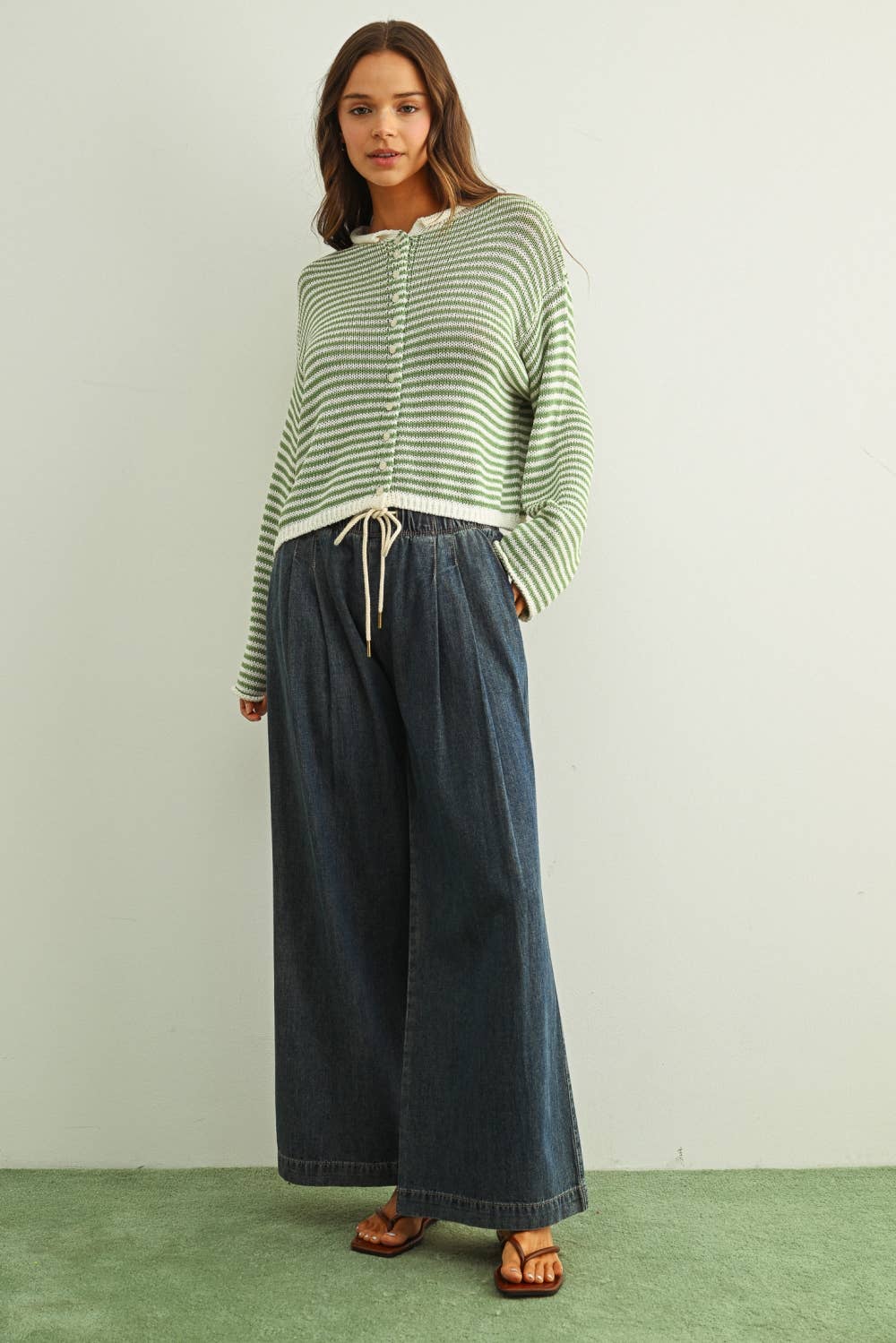 STRIPE BUTTON KNIT CARDI