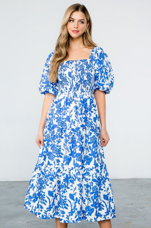 Puff Sleeve Flower Midi