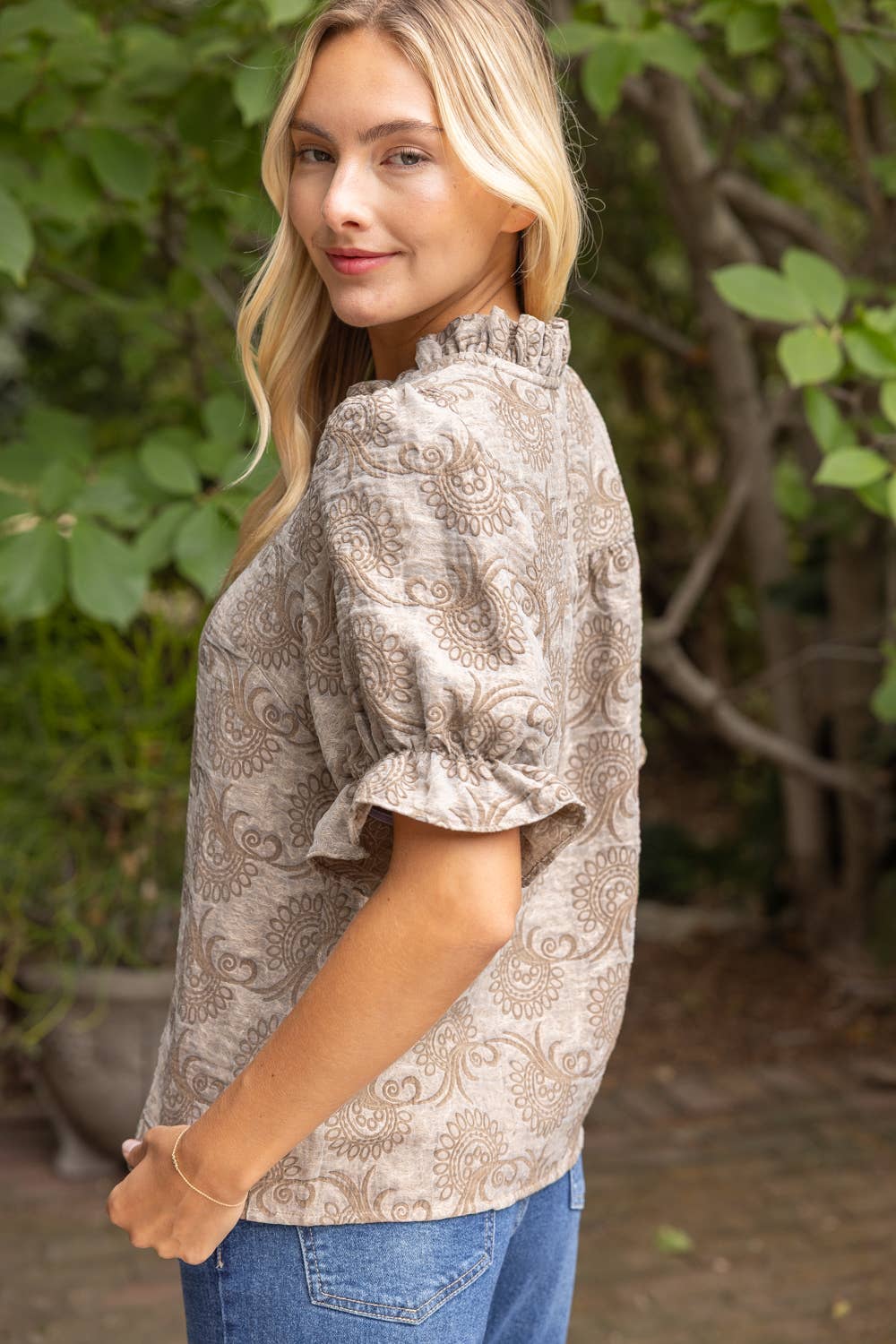 Ruffled  Jacquard Organza Top