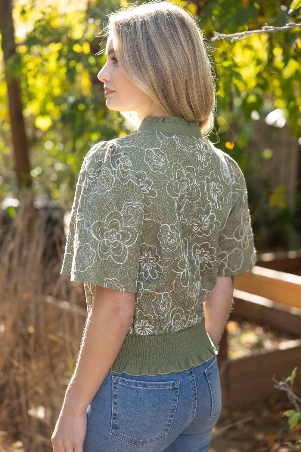 Smocked Green Floral