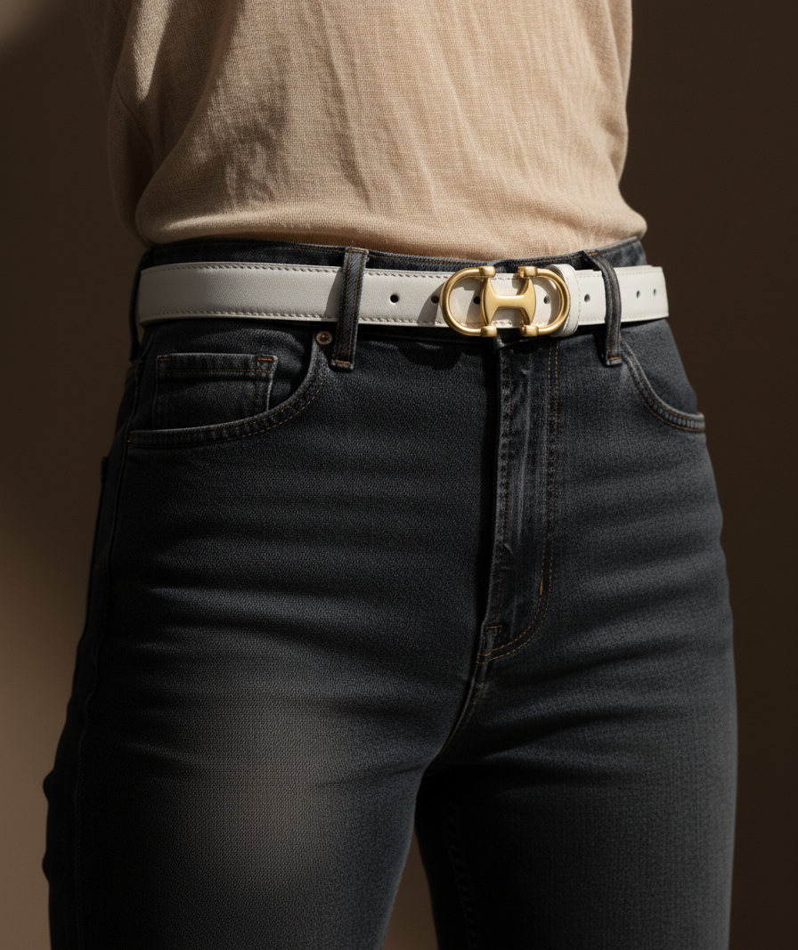 Stitched Leather Belt with Horsebit Buckle｜Equestrian Style