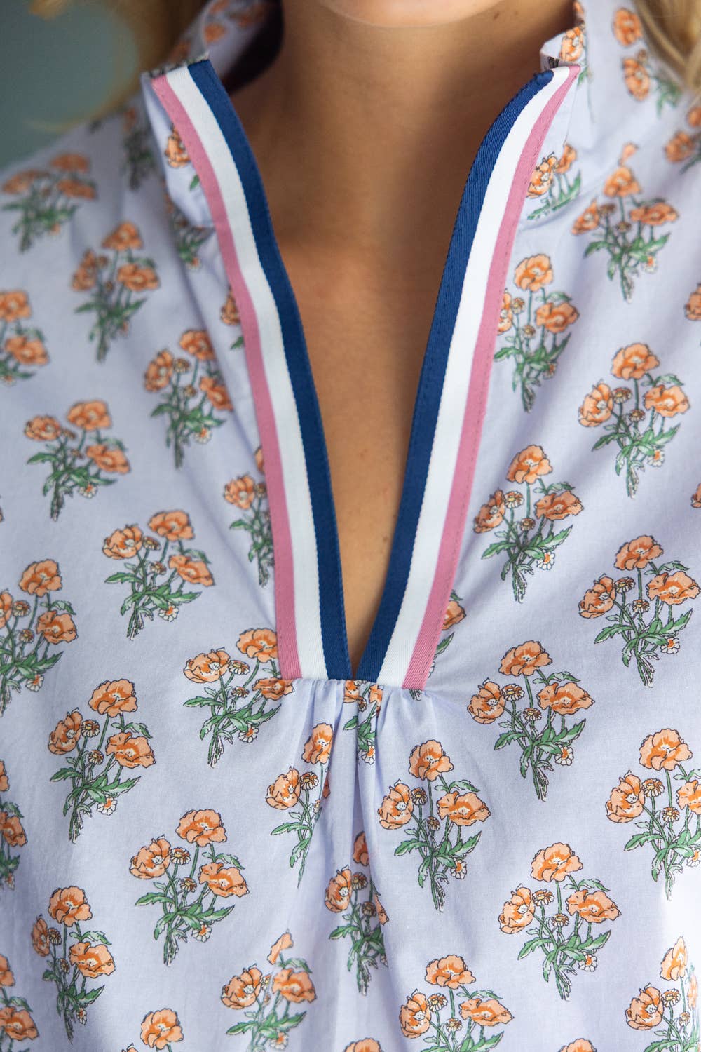 Multi Stripe Contrast Detail Floral Printed Top
