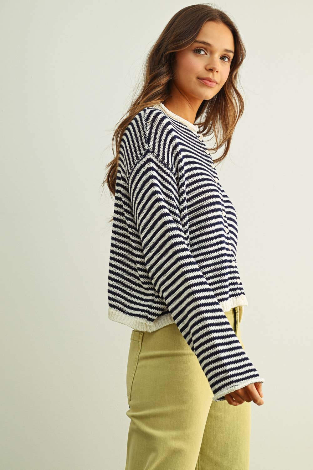 STRIPE BUTTON KNIT CARDI
